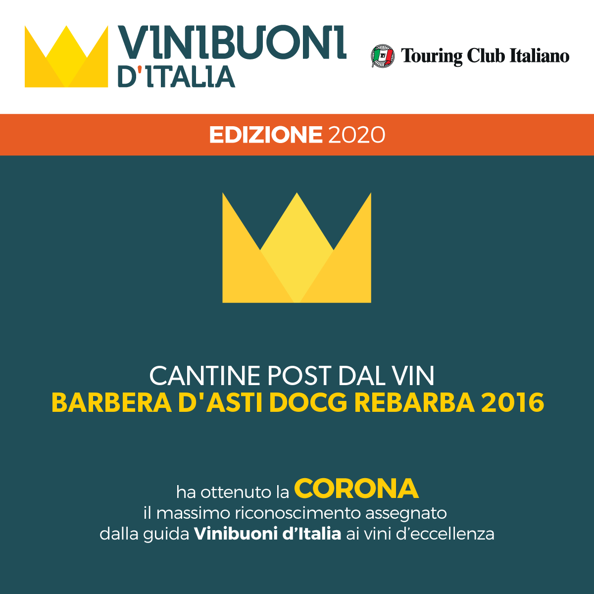 Barbera d'Asti docg Rebarba - Corona vini buoni d'Italia 2020
